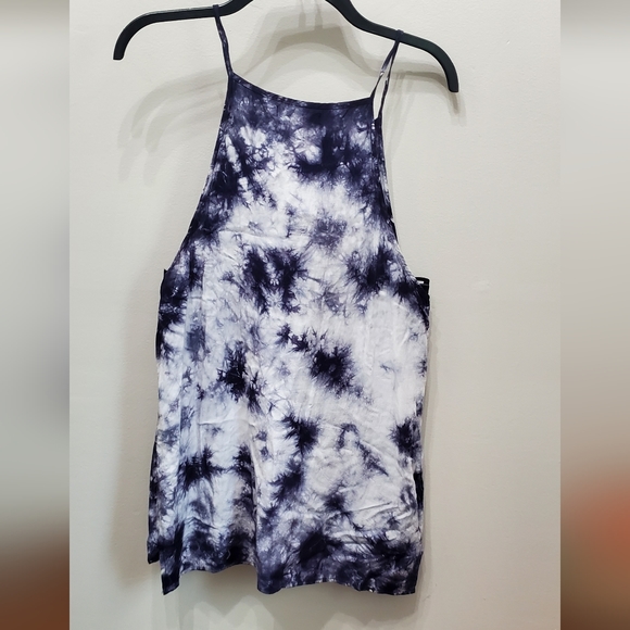 COTTON ON BLUE/PURPLE TIE DYE HIGH NECK FLOWY TANK TOP - Picture 5 of 9